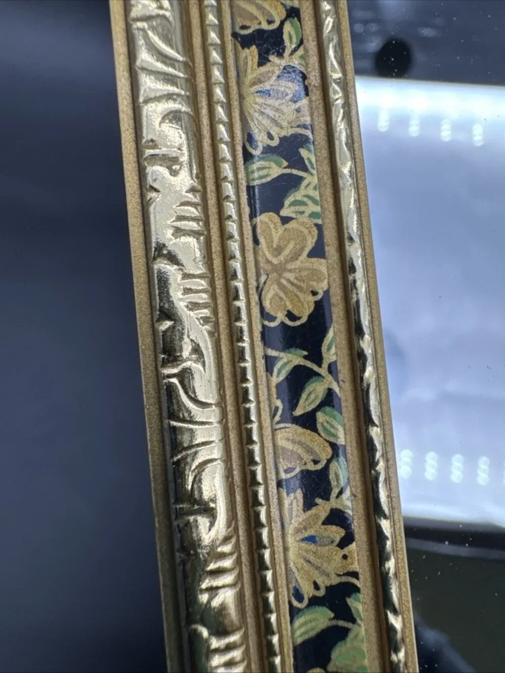 Vintage Floral Ornate Gold Narrow Rectangle Wall Gallery Mirror 15.25x5.25”